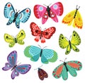 Set of colored vector butterflies